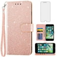 thumbnail image 1 of Compatible with iPhone 7plus 8plus 7/8 Plus Wallet Phone Case and Tempered Glass Screen Protector Flip Credit Card Holder Stand Bling Glitter Cell Cover for i Phone7s 7+ 8s 8+ Phone7p 8p Women Pink, 1 of 9