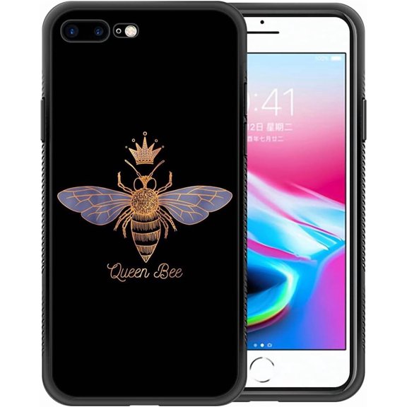 Compatible with iPhone 8 Plus Case,Pattern Design Hard PC Back Cover Non-Slip Soft TPU Protective Case for iPhone 8 Plus for Women 5.5inch-A3-Queen Bee