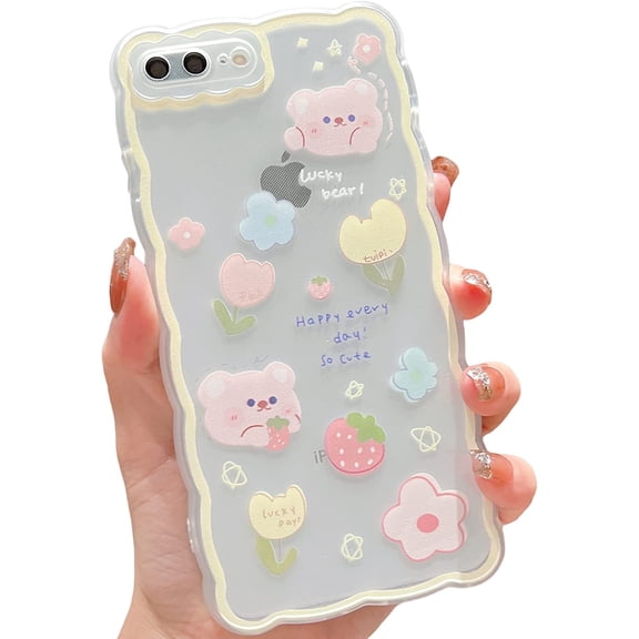 Compatible with iPhone 8 Plus/iPhone 7 Plus Case Cute Cartoon Floral Butterfly Design for Women Girls Aesthetic Kawaii Slim Soft TPU Transparent Cover for iPhone 7/8 Plus 5.5 inch (Yellow)