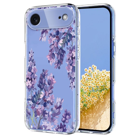 Compatible with iPhone Air Case Clear with Flower Design, Cute Soft Silicone TPU Floral Aesthetic Women Girls Transparent Protective Shockproof Anti-Scratch Anti-Yellow Phone Cover, E