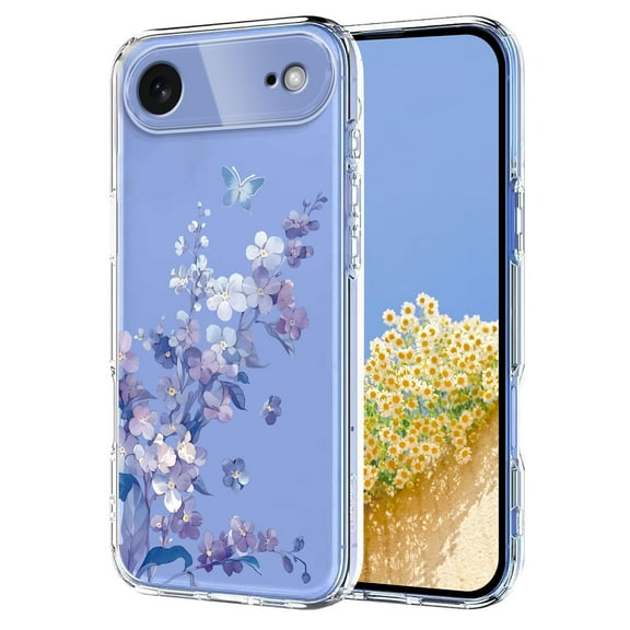 Compatible with iPhone Air Case Clear with Flower Design, Cute Soft Silicone TPU Floral Aesthetic Women Girls Transparent Protective Shockproof Anti-Scratch Anti-Yellow Phone Cover, A