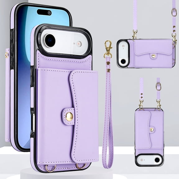 Compatible with iPhone Air Crossbody Wallet Case with Card Holder for Women,Phone Case RFID Blocking PU Leather Handbag Flip Cover with Large Capacity Card Slots Wrist Strap,Purple