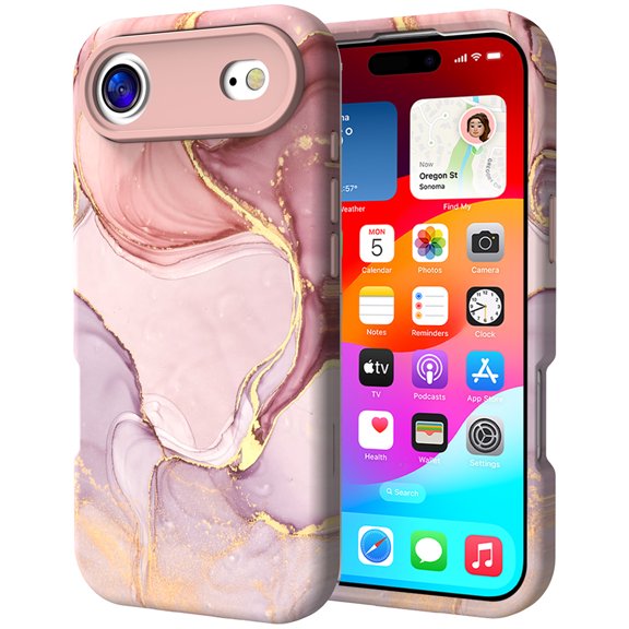 Compatible with iPhone Air Marble Print Pattern Case, Hybrid Hard Shell + Silicone Protective Phone Cover - Resistant Protective Slim Fit Case Shockproof for iPhone Air, H