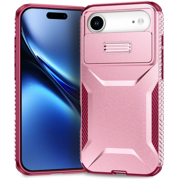 Compatible with iPhone Air Phone Case,With Sliding Camera Cover,2-in-1 Heavy Duty Design,Rugged Non-Slip Shockproof Anti-Scratch Protection Anti-fall Durable Phone Case,Pink