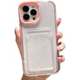thumbnail image 1 of Compatible with iPhone Case,3 in 1 Credit Card Slot Holder Wallet Full Body & Bumper Protection Clear Soft Shockproof Cover Phone Case (Pink,iPhone 12), 1 of 8