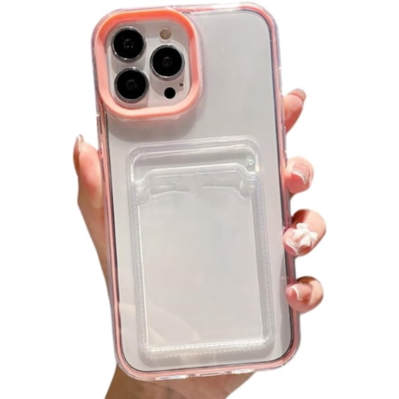 Compatible with iPhone Case,3 in 1 Credit Card Slot Holder Wallet Full Body & Bumper Protection Clear Soft Shockproof Cover Phone Case (Pink,iPhone 13)