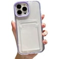 thumbnail image 1 of Compatible with iPhone Case,3 in 1 Credit Card Slot Holder Wallet Full Body & Bumper Protection Clear Soft Shockproof Cover Phone Case (Purple,iPhone 13 Pro), 1 of 8