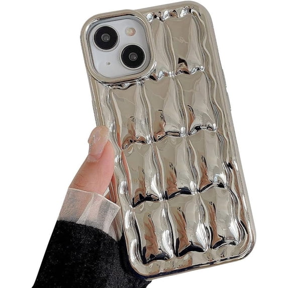 Compatible with iPhone Case,Aesthetic Design Electro Plated Grids Plaid Checkered Checkerboard Camera Lens Protection Soft Shockproof Cover Phone Case (Silver,iPhone 12 Pro)