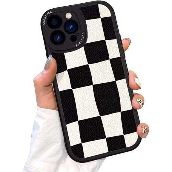 Compatible with iPhone Case,Aesthetic Design Retro Classic Grids Plaid Checkered Checkerboard Camera Lens Protection Soft Shockproof Cover Phone Case (Black,iPhone 16 Pro Max)