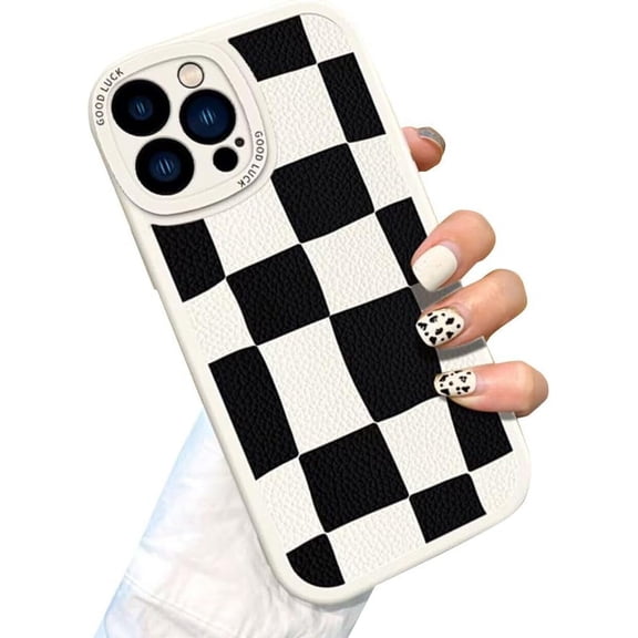 Compatible with iPhone Case,Aesthetic Design Retro Classic Grids Plaid Checkered Checkerboard Camera Lens Protection Soft Shockproof Cover Phone Case (White,iPhone 15 Pro Max)