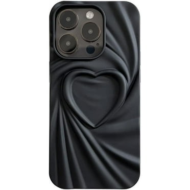 Compatible with iPhone Case,Aesthetic Wrinkle Heart Pattern,[Compatible with Wireless Charging] Full Body Protection Soft Shockproof Cover Phone Case (Black,iPhone 15 Pro Max)