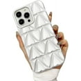 thumbnail image 1 of Compatible with iPhone Case,Argyle Checkered Heart Pattern [Compatible with Wireless Charging] Full Body Protection Soft Shockproof Cover Phone Case (Silver,iPhone 15 Plus), 1 of 8
