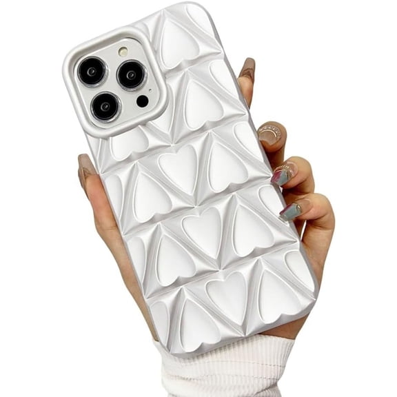 Compatible with iPhone Case,Argyle Checkered Heart Pattern [Compatible with Wireless Charging] Full Body Protection Soft Shockproof Cover Phone Case (Silver,iPhone 15 Plus)