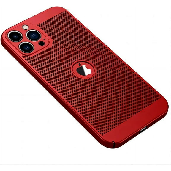 Compatible with iPhone Case,Breathable Hollow Cellular Hole Heat Dissipation Design,Logo View,Ultra Thin Hard PC Shockproof Cover Phone Case (Red,iPhone 13)