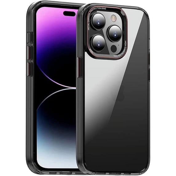 Compatible with iPhone Case,Clear Matte Metal Camera Lens Button Bumper Protection Shock Absorbing Corner Soft Shockproof Cover Phone Case (Black,iPhone 13 Pro Max)