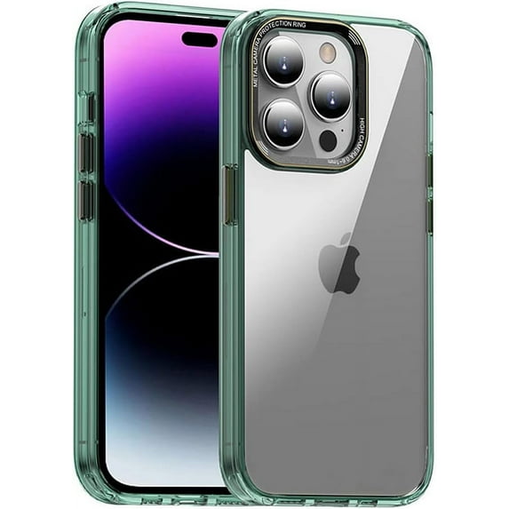 Compatible with iPhone Case,Clear Matte Metal Camera Lens Button Bumper Protection Shock Absorbing Corner Soft Shockproof Cover Phone Case (Green,iPhone 14 Pro Max)
