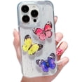 thumbnail image 1 of Compatible with iPhone Case,Colorful Butterfly Glitter Gold Foil Full Body Protection [Compatible with Wireless Charging] Clear Soft Shockproof Cover Phone Case (Pink,iPhone 12 Pro), 1 of 6