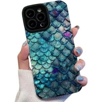 Compatible with iPhone Case,Colourful Fish Scale[Compatible with Wireless Charging] Camera Lens Protection Soft Shockproof Cover Phone Case (Blue,iPhone 13 Pro)