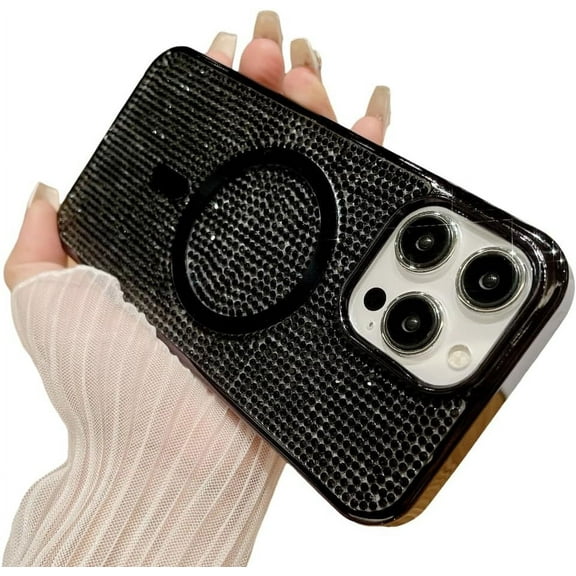 Compatible with iPhone Case,[Compatible with Magsafe] Crystal Diamond Glitter Bling Sparkly Soft Shockproof Cover for Women Girls Phone Case (Black,iPhone 14 Pro)