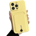 thumbnail image 1 of Compatible with iPhone Case,Credit Card Slot Holder Wallet [Compatible with Wireless Charging] Camera Lens Protection Soft Shockproof Cover Phone Case (Yellow,iPhone 12 Pro Max), 1 of 7