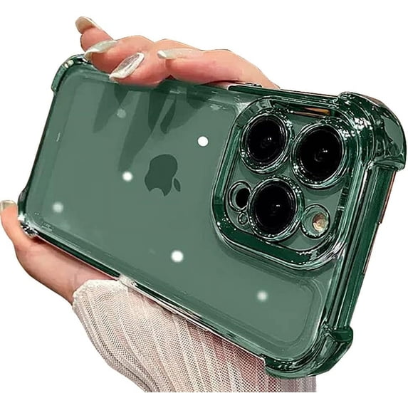 Compatible with iPhone Case,Crystal Electroplated Bumper Corner Protection Transparent Clear Soft Shockproof Cover Phone Case (Green,iPhone 13 Pro Max)