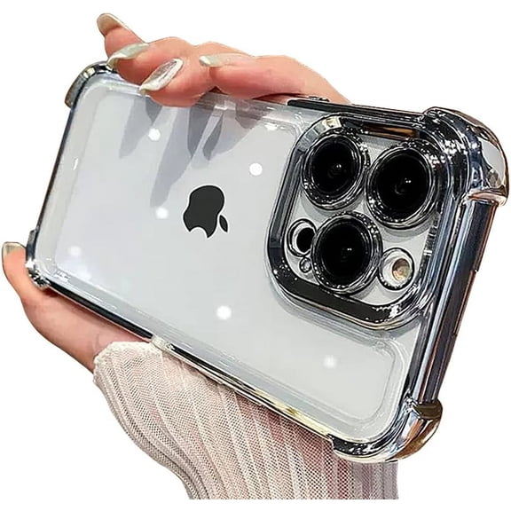 Compatible with iPhone Case,Crystal Electroplated Bumper Corner Protection Transparent Clear Soft Shockproof Cover Phone Case (White,iPhone 12 Pro Max)