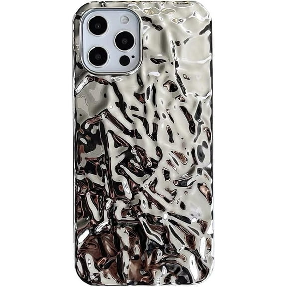 Compatible with iPhone Case,Curly Wave Ripple Shape Tin Foil Pattern Electro Plated Glitter Sparkle Bling Camera Lens Protection Soft Shockproof Cover Phone Case (White,iPhone 14)