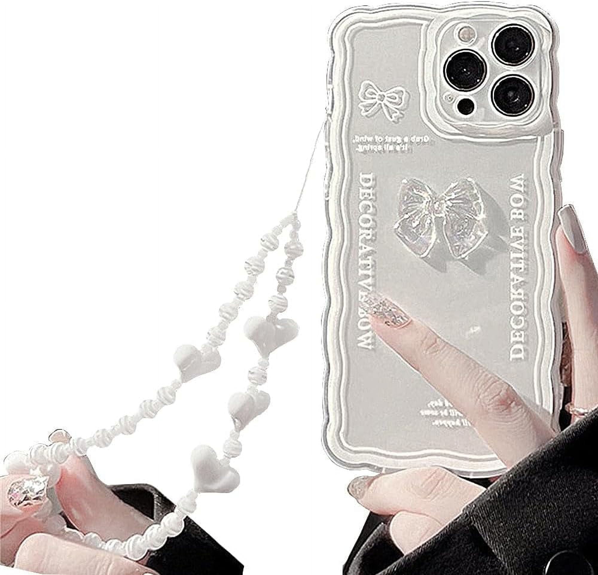Compatible with iPhone Case,Cute 3D Crystal Bow Tie Bowknot Curly Wave
