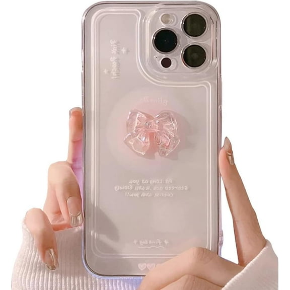 Compatible with iPhone Case,Cute 3D Crystal Bow Tie Bowknot Glitter Sparkle Bling Camera Lens Protection Transparent Clear Soft Shockproof Cover Phone Case (White,iPhone 14 Pro)