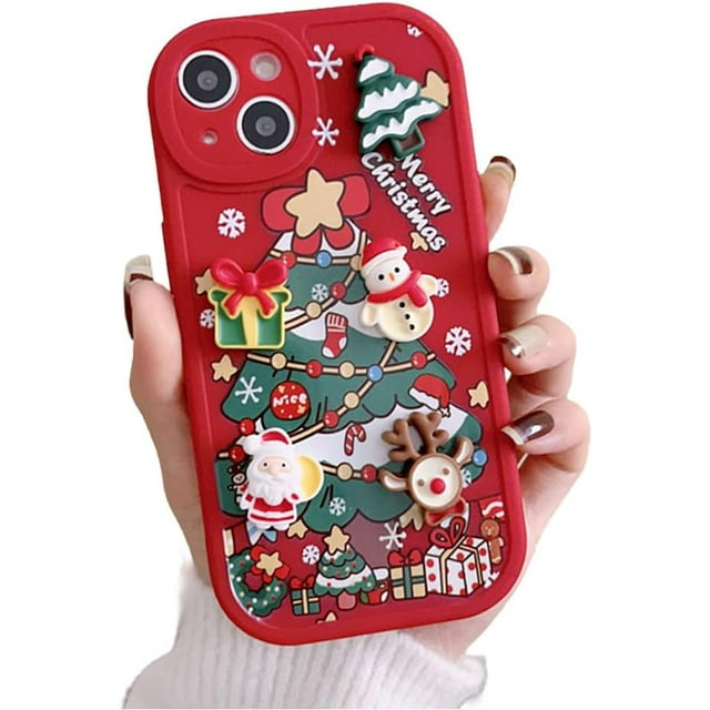 Compatible with iPhone Case,Cute 3D Merry Christmas Pattern