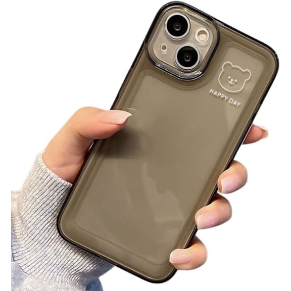Compatible with iPhone Case,Cute Bear Couple Matching [Not Yellowing] Full Body Protection Clear Soft Shockproof Cover Phone Case (Grey,iPhone 12 Pro)