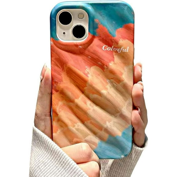 Compatible with iPhone Case,Cute Colorful Oil Painting Curly Wave Water Ripple Shape Pattern Protection Soft Shockproof Cover Phone Case (Orange,iPhone 12 Pro)