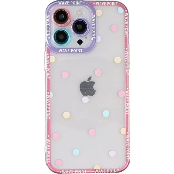 Compatible with iPhone Case,Cute Colorful Polka Dot Frame Edge Camera Lens Protection Clear Soft Shockproof Cover Women Girls Phone Case (Pink,iPhone 14)