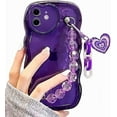 thumbnail image 1 of Compatible with iPhone Case,Cute Curly Wavy Shape Heart Camera Lens Protection Wristband Strap Bracelet Chain Clear Silicone Soft Shockproof Cover Phone Case (Purple,iPhone 13 Pro), 1 of 5
