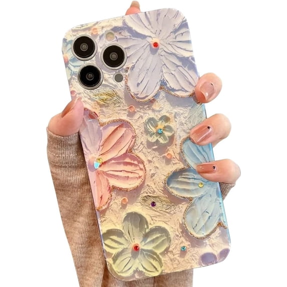 Compatible with iPhone Case,Cute Flower Floral Glitter Sparkle Bling Blue-Ray Laser Holographic Camera Lens Protection Shockproof Cover Phone Case (White,iPhone 11 Pro Max)
