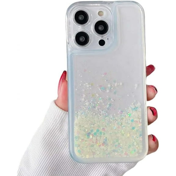 Compatible with iPhone Case,Cute Glitter Luminous Flowing Liquid Sand Clear [Military Drop & Camera Lens Protection] Shockproof Cover Phone Case (White,iPhone 13)