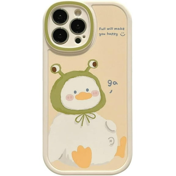 Compatible with iPhone Case,Cute Kawaii Lovely Cartoon Duck Camera Lens Protection Silicone Soft Shockproof Cover Phone Case for Women Girls (White,iPhone 14)