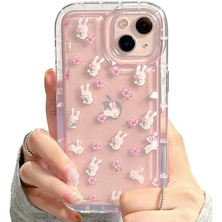 Compatible with iPhone Case,Cute Kawaii Lovely Rabbit Bunny Flower Floral  Clear Camera Lens Protection Silicone Transparent Soft Shockproof Cover ...