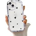 thumbnail image 1 of Compatible with iPhone Case,Cute Love Heart Pattern,Clear Curly Wave Frame Full Body Protection Soft TPU Shockproof Cover Phone Case (Black,iPhone 15 Plus), 1 of 6