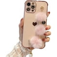 thumbnail image 1 of Compatible with iPhone Case,Cute Lovely Heart Pattern Plush Wristband Strap Bracelet Chain Electroplated Bumper Soft Shockproof Cover Phone Case (Pink,iPhone Xr), 1 of 7
