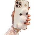 thumbnail image 1 of Compatible with iPhone Case,Cute Lovely Heart Pattern Plush Wristband Strap Bracelet Chain Electroplated Bumper Soft Shockproof Cover Phone Case (White,iPhone 12), 1 of 8