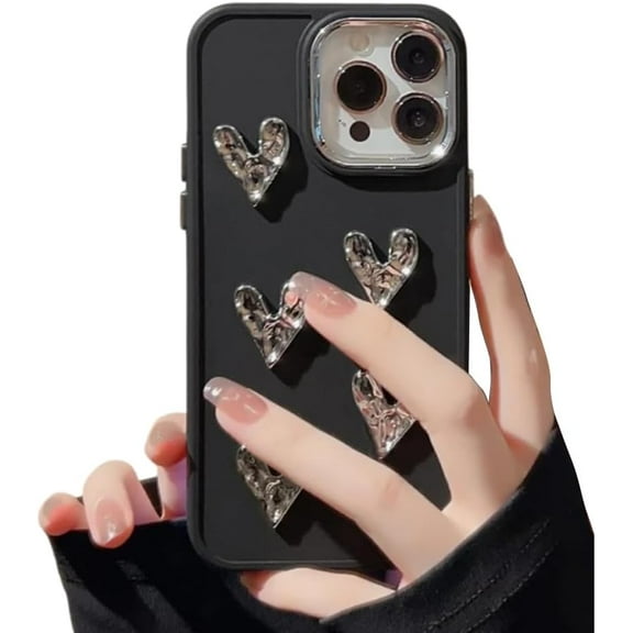 Compatible with iPhone Case,Cute Luxury Electroplated Glitter Heart Design [ Drop&Full Body Protection] Shockproof Cover Phone Caseroof Cover Phone Case (Black,iPhone 13 Pro)
