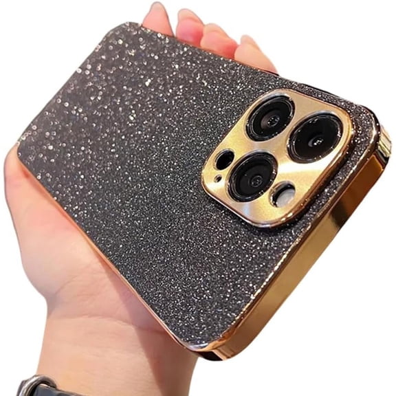 Compatible with iPhone Case,Cute Luxury Glitter Bling Sparkly Diamond Chrome Electroplated Bumper Shockproof Cover Phone Case (Black,iPhone 13 Pro Max)