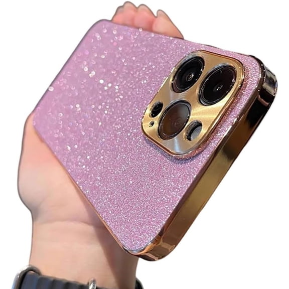 Compatible with iPhone Case,Cute Luxury Glitter Bling Sparkly Diamond Chrome Electroplated Bumper Shockproof Cover Phone Case (Pink,iPhone 12 Pro Max)