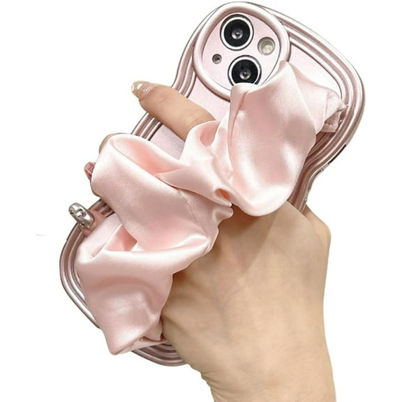 Compatible with iPhone Case,Cute Luxury Silk Electroplated Wavy Curly Water Ripple Bumper Silicone [ Drop&Full Body Protection] Shockproof Cover Phone Case (Pink,iPhone 14 Pro Max)