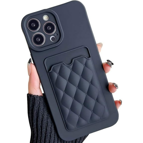 Compatible with iPhone Case,Cute Pattern Credit Card Slot Holder Wallet Checkered Camera Lens Protection Soft Shockproof Cover Phone Case (Black,iPhone 14 Plus)