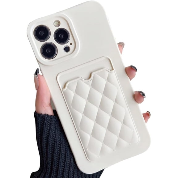 Compatible with iPhone Case,Cute Pattern Credit Card Slot Holder Wallet Checkered Camera Lens Protection Soft Shockproof Cover Phone Case (White,iPhone 13)