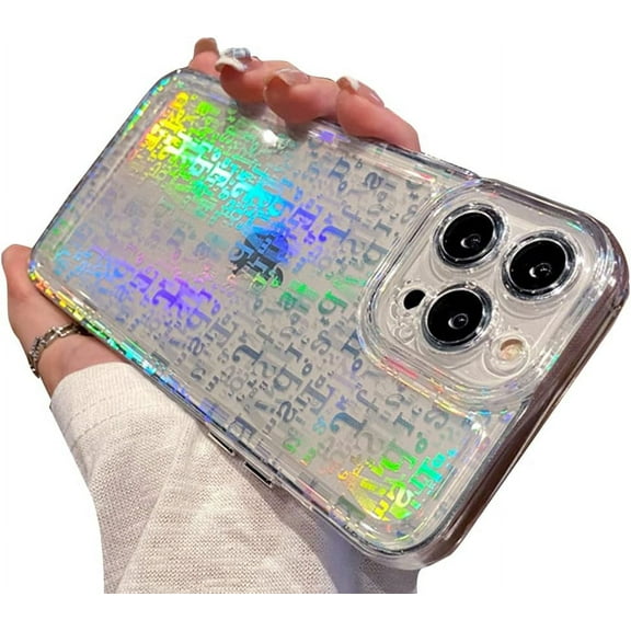Compatible with iPhone Case,Design Electroplated Button Laser Holographic Glitter Sparkle Bling Clear Bumper Soft Shockproof Cover Phone Case (Letters,iPhone 12 Pro Max)
