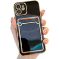 thumbnail image 1 of Compatible with iPhone Case,Electro Plated Bumper Credit Card Slot Holder Wallet Camera Lens Protection Soft Shockproof Cover Phone Case (Black,iPhone 14 Pro Max), 1 of 8