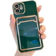 thumbnail image 1 of Compatible with iPhone Case,Electro Plated Bumper Credit Card Slot Holder Wallet Camera Lens Protection Soft Shockproof Cover Phone Case (Green,iPhone 11 Pro Max), 1 of 8